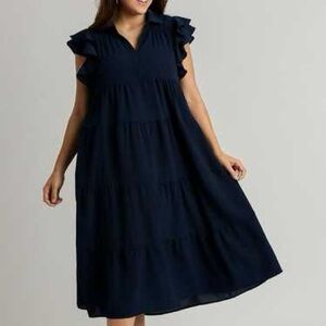 Umgee Navy Blue Ruffle Sleeve Dress